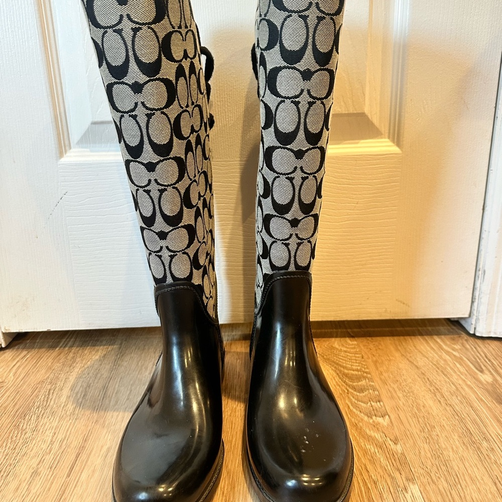 Coach Black and Gray Winter Rain Boots